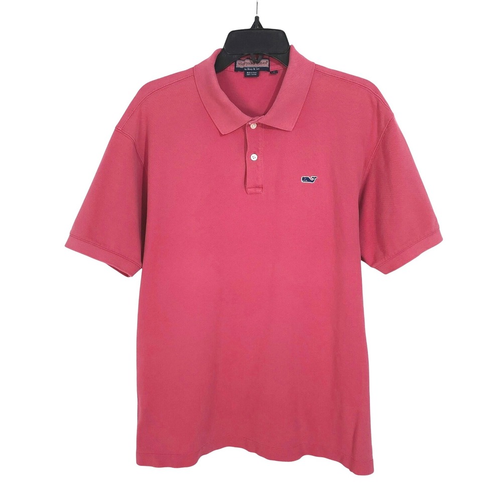 Vineyard Vines Pink Cotton Pique Polo Shirt Mens Large Whale Logo Short Sleeve